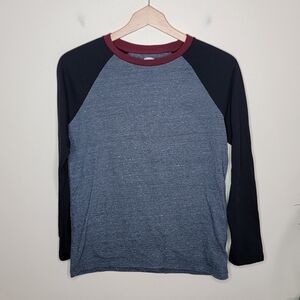Old Navy | Gray Black Burgundy Raglan Ringer Long Sleeve Tee